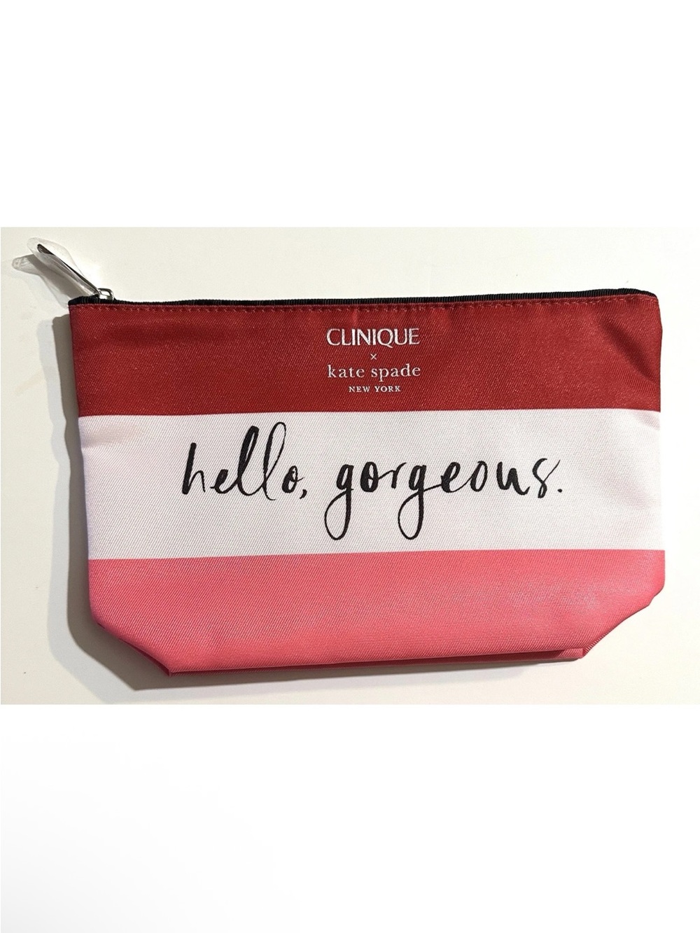 NEW, Clinique x Kate Spade Makeup Bag Hello Gorgeous Red White Pink Gift, Travel